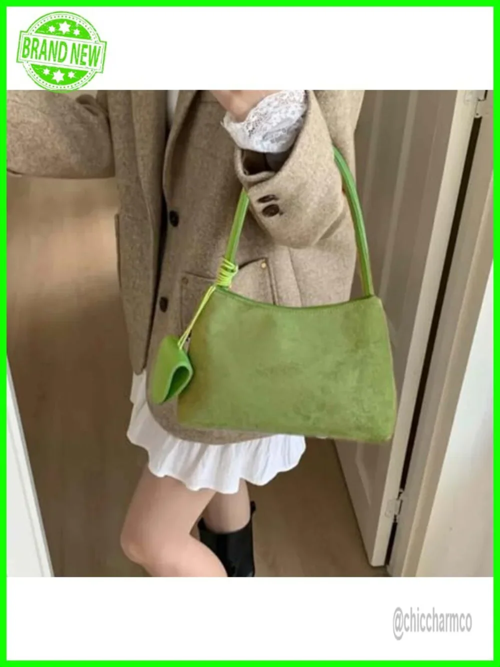 Faux Leather Suede Shoulder Bag Tote with Zipper Set